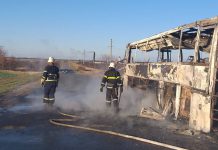В Петропавловском районе сгорел автобус