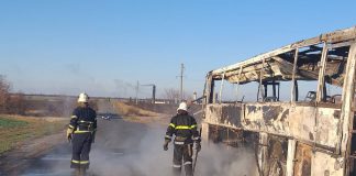 В Петропавловском районе сгорел автобус