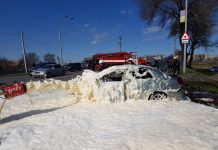 В Павлограде машина врезалась в дерево и загорелась (ВИДЕО)
