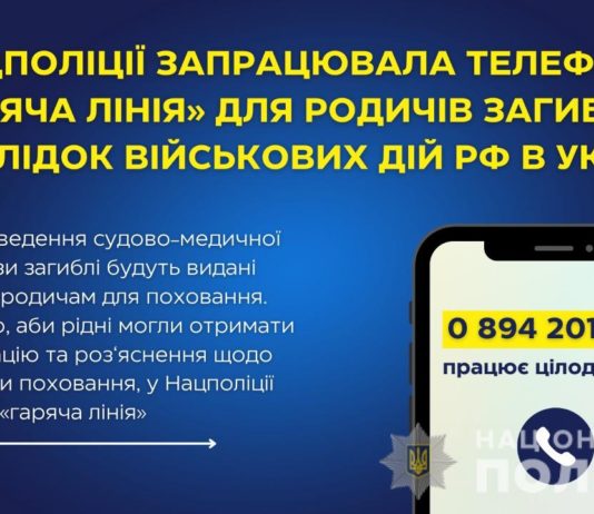У Нацполіції запрацювала «гаряча лінія» для родичів загиблих внаслідок війни з Росією