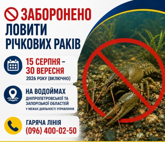 15 серпня на водоймах Дніпропетровщини стартує заборона на вилов річкових раків